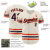 Custom Cream Navy-Orange Line Authentic Baseball Jersey
