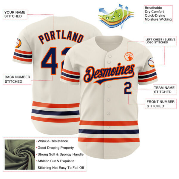 Custom Cream Navy-Orange Line Authentic Baseball Jersey