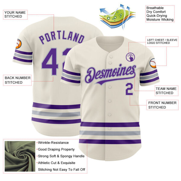 Custom Cream Purple-Gray Line Authentic Baseball Jersey