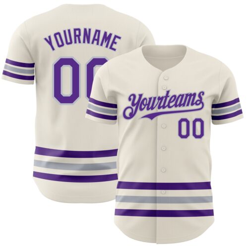 3DPattern3279 Custom Cream Purple-Gray Line Authentic Baseball Jersey