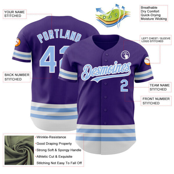 Custom Purple Light Blue-White Line Authentic Baseball Jersey
