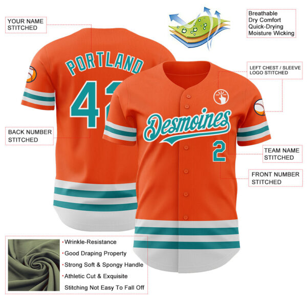 Custom Orange Teal-White Line Authentic Baseball Jersey