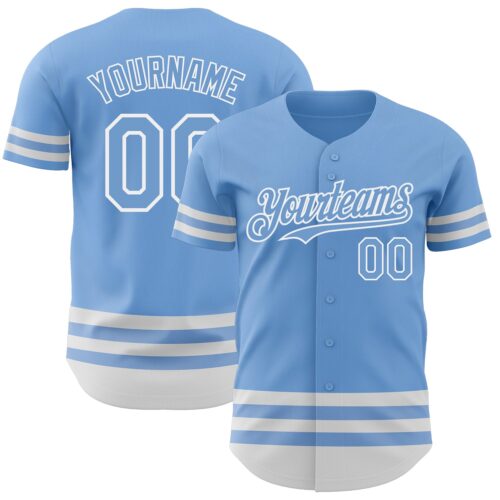 3DPattern3318 Custom Light Blue White Line Authentic Baseball Jersey