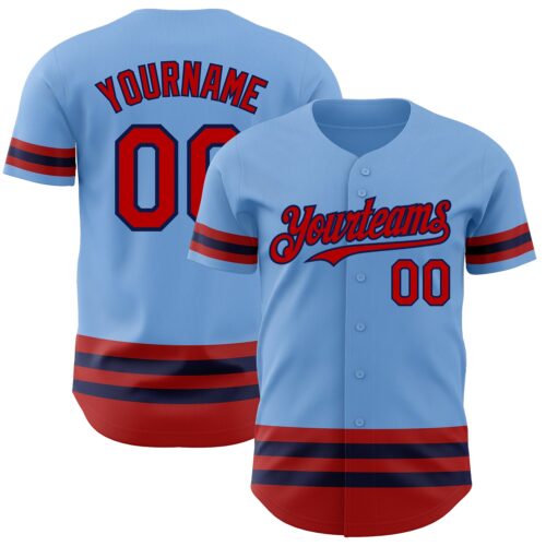 3DPattern3320 Custom Light Blue Red-Navy Line Authentic Baseball Jersey