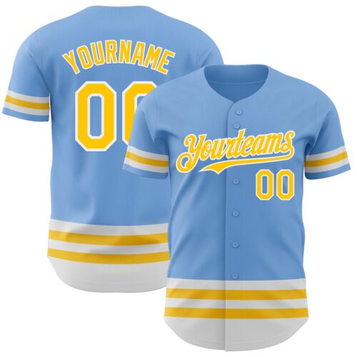 3DPattern3321 Custom Light Blue Yellow-White Line Authentic Baseball Jersey