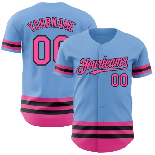 3DPattern3327 Custom Light Blue Pink-Black Line Authentic Baseball Jersey