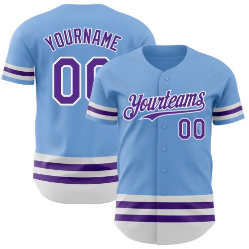 3DPattern3330 Custom Light Blue Purple-White Line Authentic Baseball Jersey