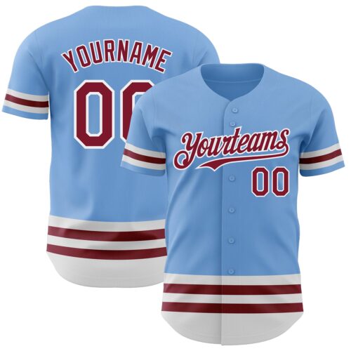 3DPattern3331 Custom Light Blue Crimson-White Line Authentic Baseball Jersey