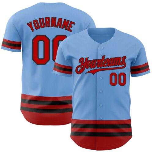 3DPattern3332 Custom Light Blue Red-Black Line Authentic Baseball Jersey