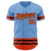 Custom Light Blue Orange-Black Line Authentic Baseball Jersey