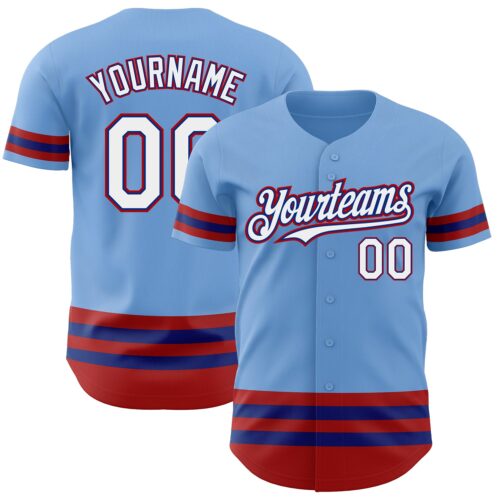 3DPattern3337 Custom Light Blue Royal-Red Line Authentic Baseball Jersey