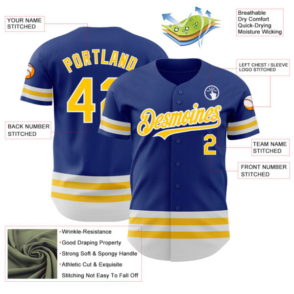 Custom Royal Yellow-White Line Authentic Baseball Jersey