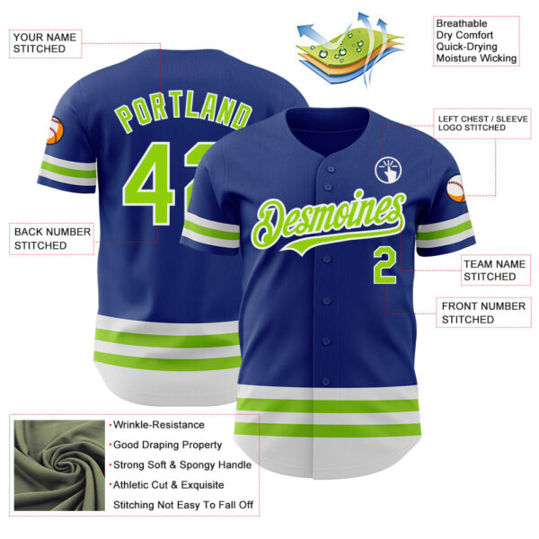 Custom Royal Neon Green-White Line Authentic Baseball Jersey