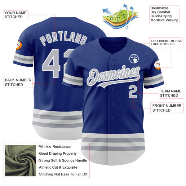 Custom Royal Gray-White Line Authentic Baseball Jersey