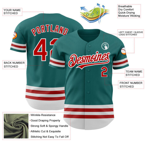 Custom Teal Red-White Line Authentic Baseball Jersey