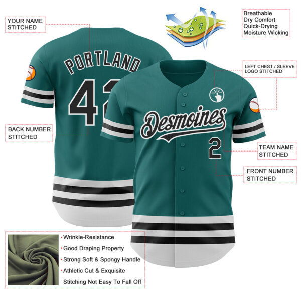 Custom Teal Black-White Line Authentic Baseball Jersey