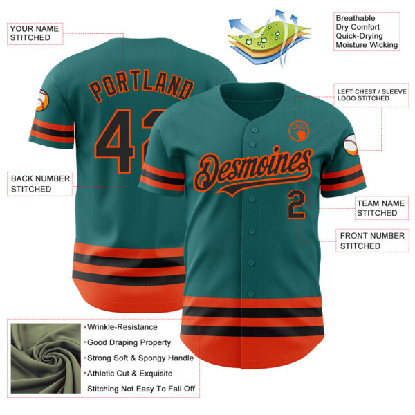 Custom Teal Black-Orange Line Authentic Baseball Jersey
