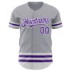 Custom Gray Purple-White Line Authentic Baseball Jersey