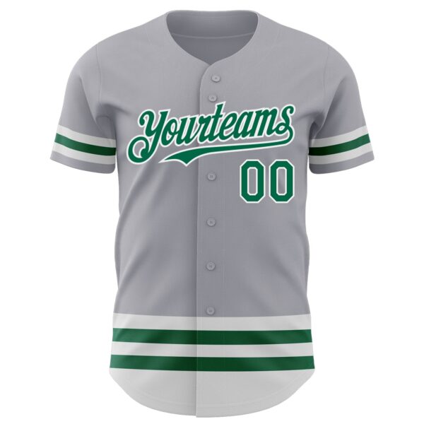 Custom Gray Kelly Green-White Line Authentic Baseball Jersey