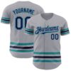 Custom Gray Navy Gray-Teal Line Authentic Baseball Jersey