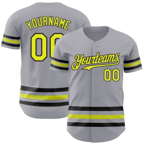 3DPattern3401 Custom Gray Neon Yellow-Black Line Authentic Baseball Jersey