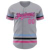 Custom Gray Pink Black-Light Blue Line Authentic Baseball Jersey