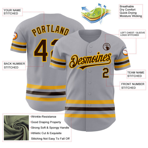 Custom Gray Brown-Gold Line Authentic Baseball Jersey