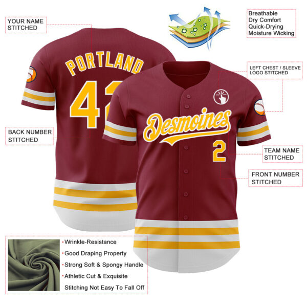 Custom Crimson Gold-White Line Authentic Baseball Jersey