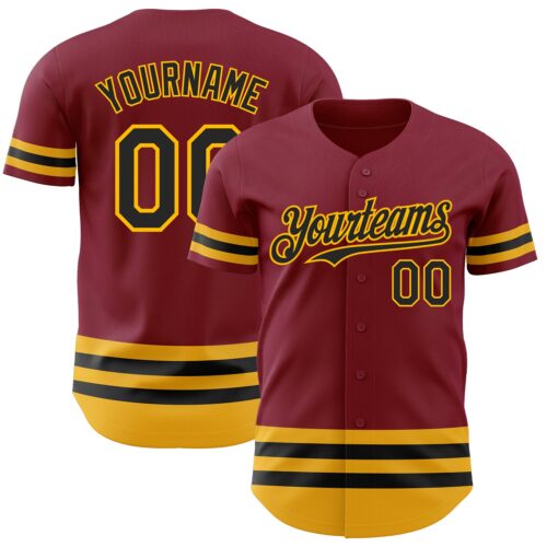 3DPattern3423 Custom Crimson Black-Gold Line Authentic Baseball Jersey