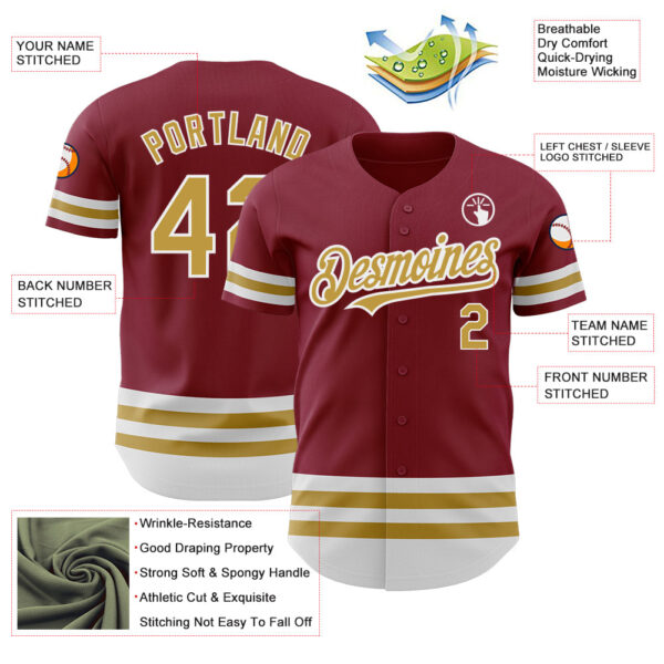 Custom Crimson Old Gold-White Line Authentic Baseball Jersey