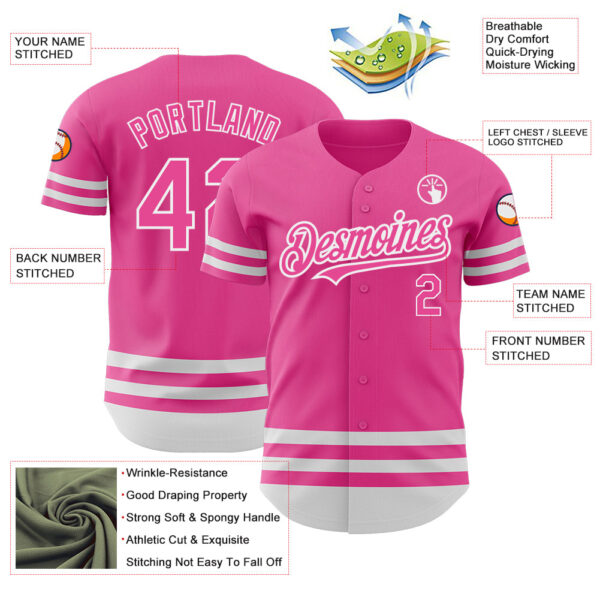 Custom Pink White Line Authentic Baseball Jersey