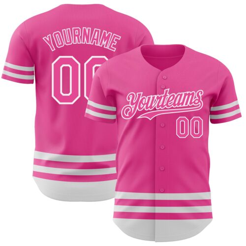 3DPattern3431 Custom Pink White Line Authentic Baseball Jersey