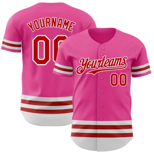 3DPattern3432 Custom Pink Red-White Line Authentic Baseball Jersey