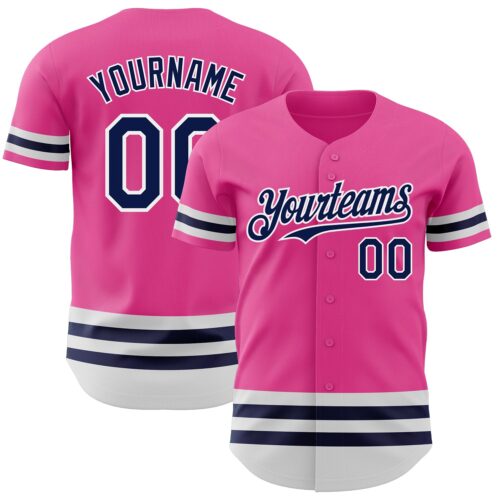 3DPattern3434 Custom Pink Navy-White Line Authentic Baseball Jersey