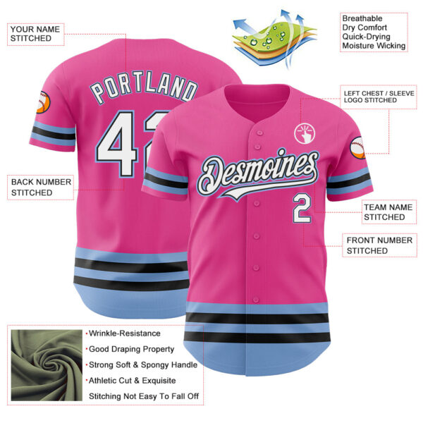 Custom Pink Black-Light Blue Line Authentic Baseball Jersey