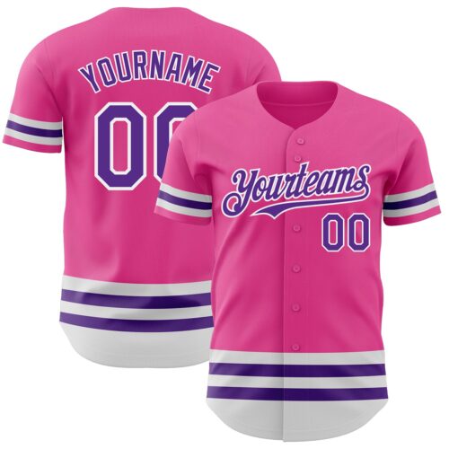 3DPattern3438 Custom Pink Purple-White Line Authentic Baseball Jersey