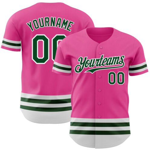 3DPattern3439 Custom Pink Green-White Line Authentic Baseball Jersey