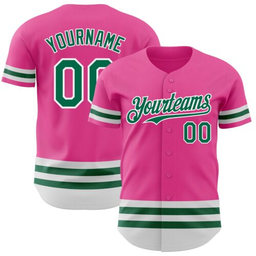 3DPattern3440 Custom Pink Kelly Green-White Line Authentic Baseball Jersey