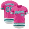 Custom Pink Teal-White Line Authentic Baseball Jersey