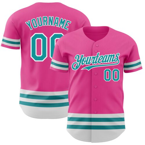 3DPattern3441 Custom Pink Teal-White Line Authentic Baseball Jersey