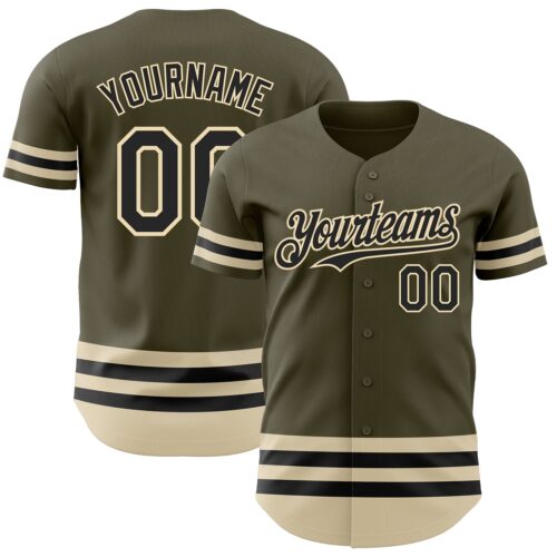 3DPattern3447 Custom Olive Black-Cream Line Authentic Salute To Service Baseball Jersey