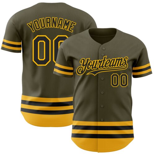 3DPattern3450 Custom Olive Black-Gold Line Authentic Salute To Service Baseball Jersey