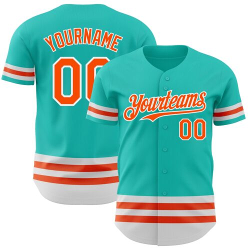 3DPattern3457 Custom Aqua Orange-White Line Authentic Baseball Jersey