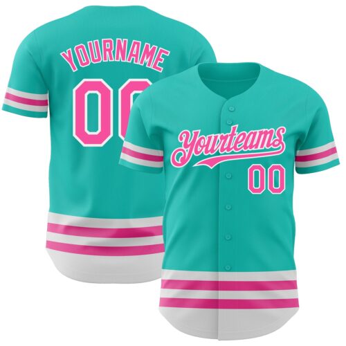 3DPattern3458 Custom Aqua Pink-White Line Authentic Baseball Jersey