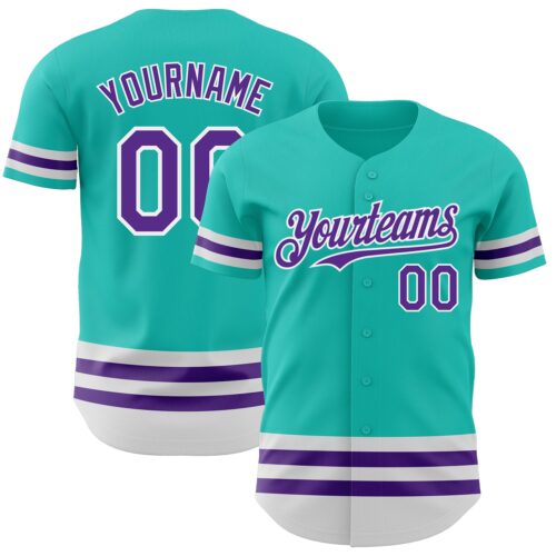 3DPattern3459 Custom Aqua Purple-White Line Authentic Baseball Jersey