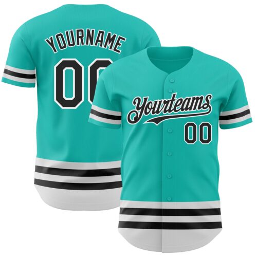 3DPattern3460 Custom Aqua Black-White Line Authentic Baseball Jersey