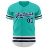 Custom Aqua Navy-White Line Authentic Baseball Jersey