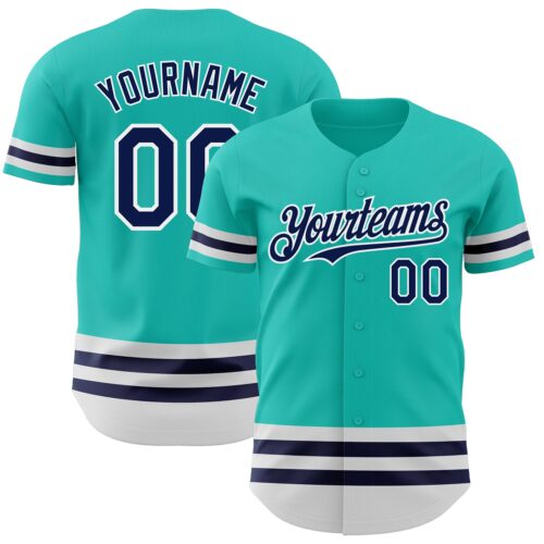 3DPattern3461 Custom Aqua Navy-White Line Authentic Baseball Jersey