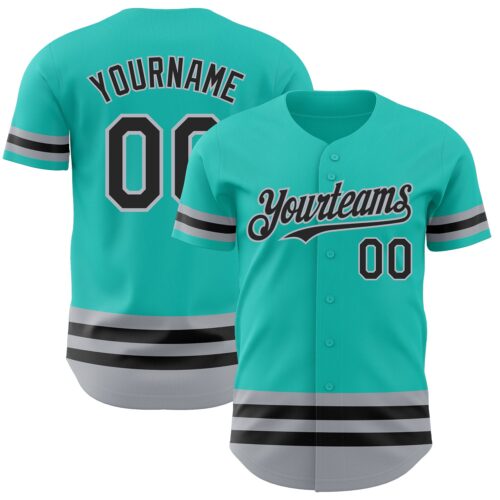 3DPattern3462 Custom Aqua Black-Gray Line Authentic Baseball Jersey