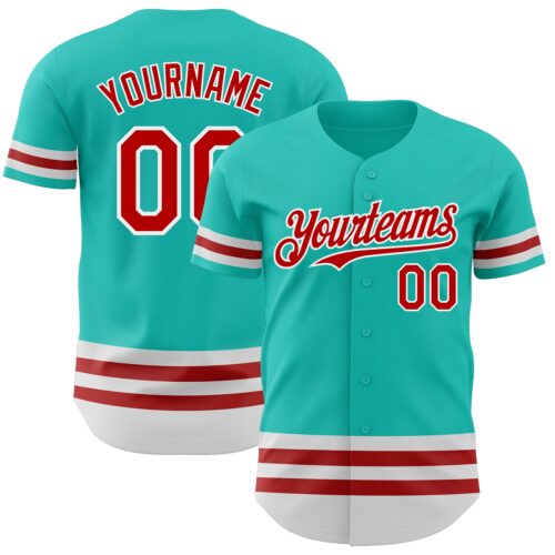 3DPattern3463 Custom Aqua Red-White Line Authentic Baseball Jersey